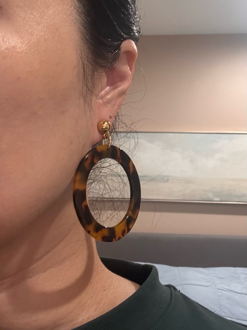 J. Crew Tortoiseshell Round Drop Earrings with Gold Studs